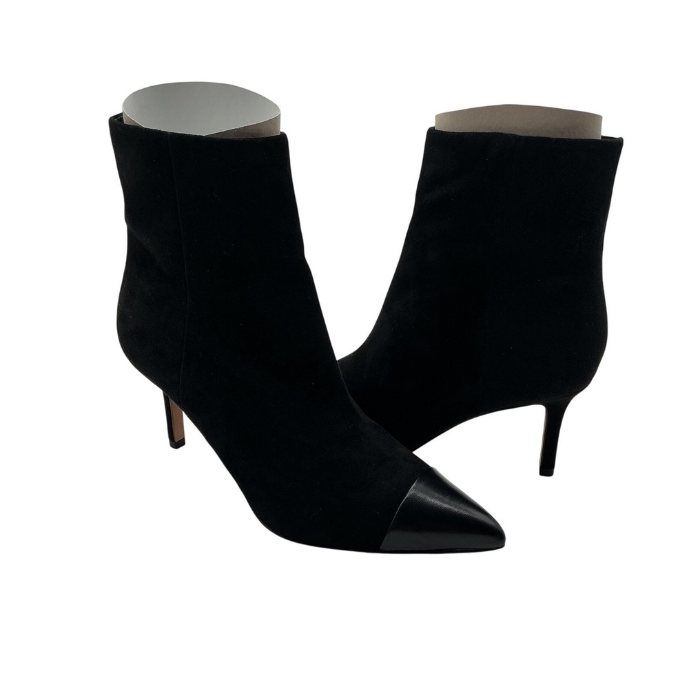 Veronica Beard Lisa Cap-Toe kitty Heel Bootie Black Suede Leather Pointed 6M